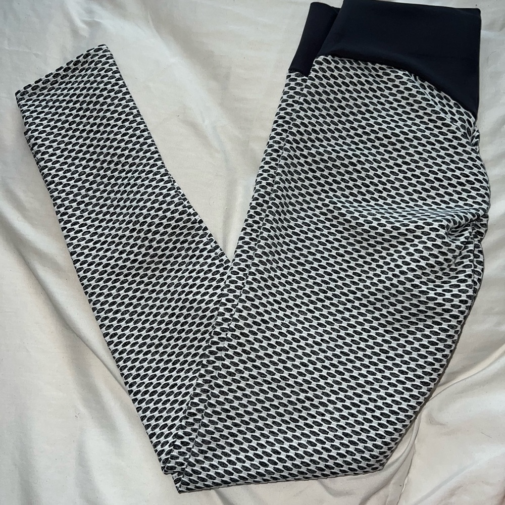 White and Gray Fishnet Leggings